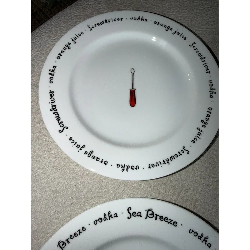 Pottery Barn Bar Lingo Appetizer Plates Set Of 8 Cocktails Mixed Drink Recipe 8”